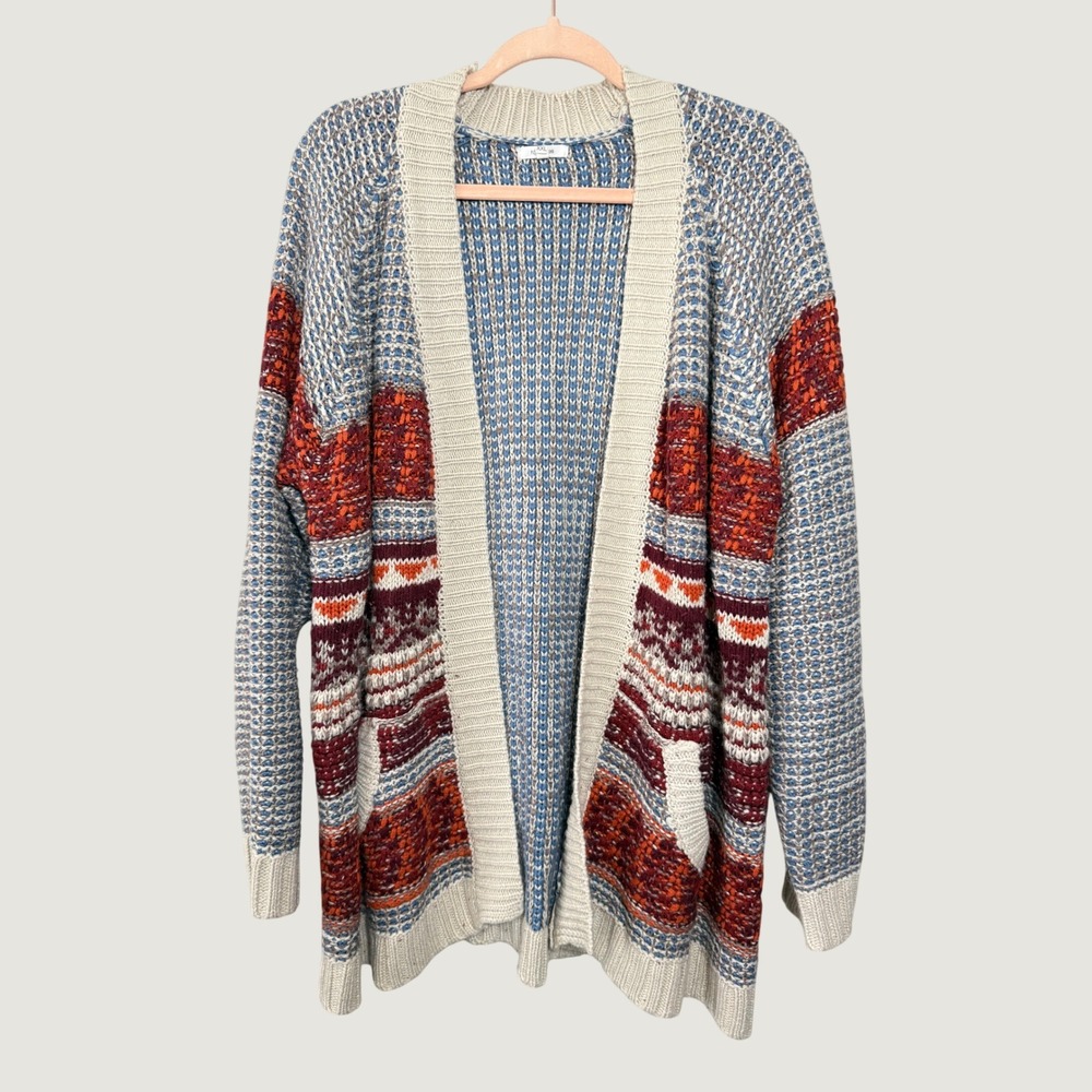 Maurices Womens XXL Open Front Cardigan Fair Isle Chunky Knit Sweater Blue - Picture 6 of 7